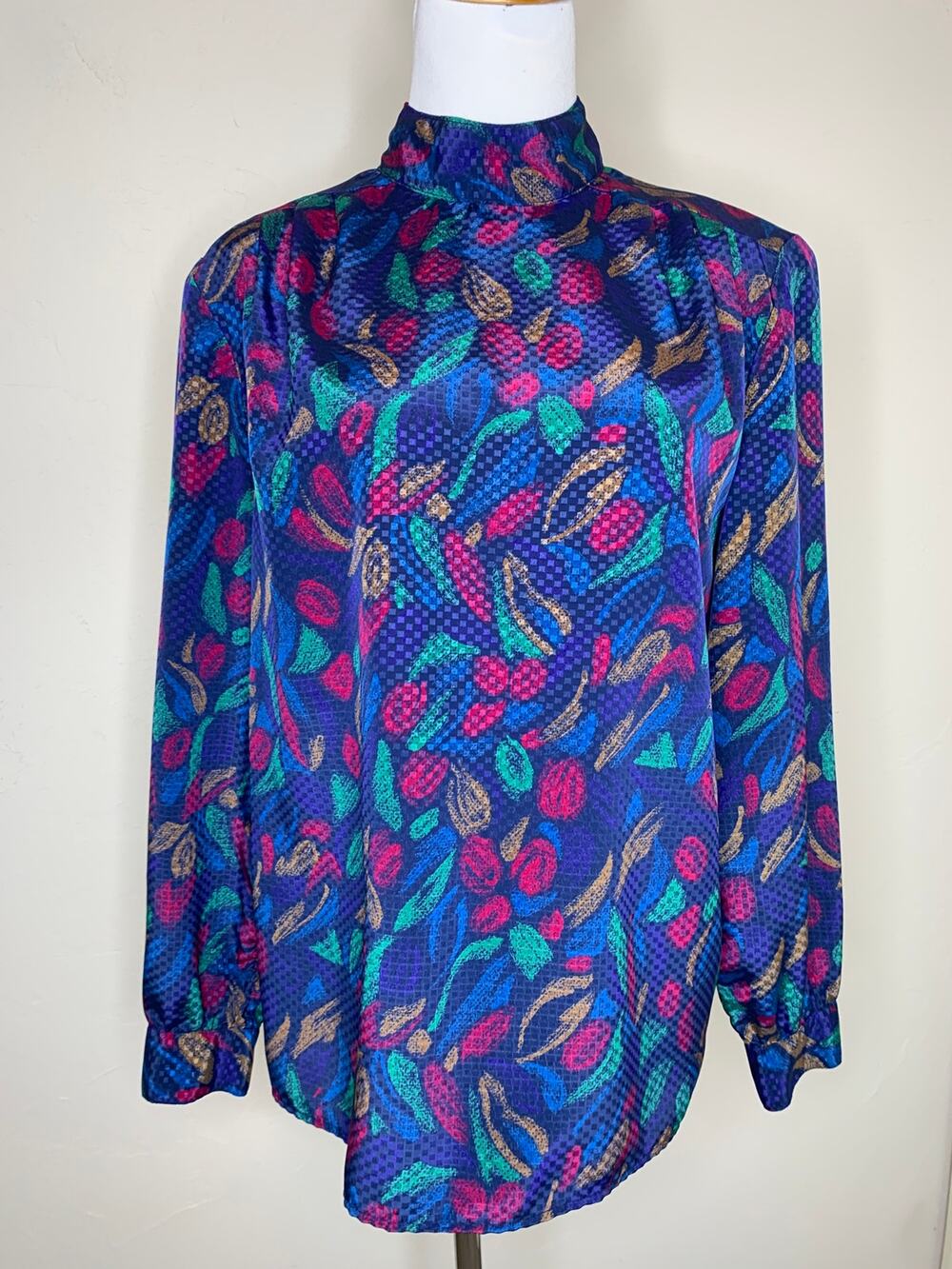 Haberdashery Abstract Blue Pink Green Blouse Vintage Sz 10 Retro